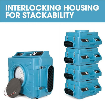 HEPA Air Scrubber with GFCI Outlets for Daisy Chain | 1/4 HP, 675 CFM, 2.2A | Water Damage Restoration, Grow Rooms | PA-600-HAS | Blue