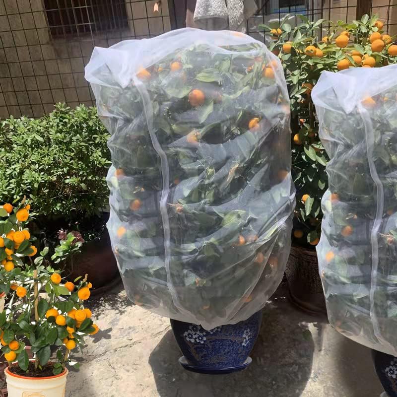 Agfabric Bird Netting 34" Hx28 W Garden Netting Insect Pest Barrier,Plant Cover Fruit Tree Netting Mesh Protection Bag with Drawstring,White