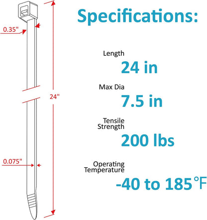 Long Zip Ties Heavy Duty 24 inch, Large Zip Ties with 200 lbs Tensile Strength, Big Cable Ties, Black, 250 Pack, by GAIIAN