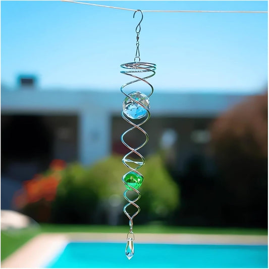 Decorative Spiral - 2024 New Gazing Ball Spiral Tail Wind Spinner Stabilizer, Spinfinity Designs Hanging Kinetic Wind Spinners Decorative Spiral Crystal Sun Catchers Rainbow Maker (Green, 12in)