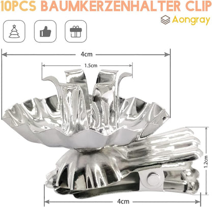 Pack of 20 Tree Candle Holders Clip Silver Candle Holders Christmas Tree Candle Inserts Decorative Mini Candle Holder for Tree Candles, Birthday Candles, Table Candles, Tea Lights