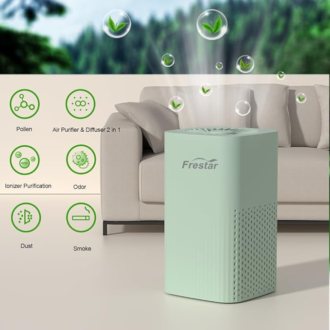 Small Air Purifier and Diffuser 2 in 1 for Office Bedroom Home, Desktop Air Purifier with HEPA Filter for Odor, Dust, Pets, Super Quiet Powered by USB No Adapter (Green)