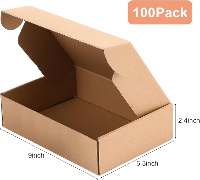 Qilery 100 Pcs Shipping Boxes Cardboard Gift Corrugated Cardboard Brown Boxes Mailer Packaging for Mailing Small Business Present (9.06 x 6.3 x 2.36 Inches)