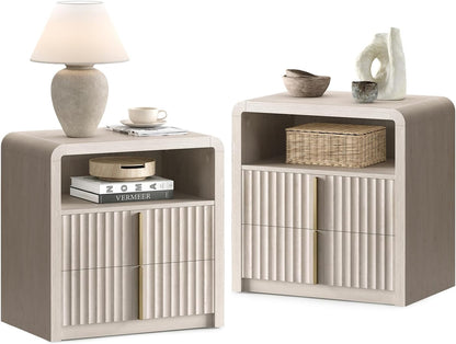 ModernMate Nightstand Set of 2, 23.6" Fluted Night Stand with 2 Drawer,Grey