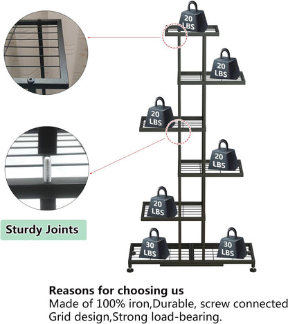 Metal Plant Stand, 6 Tier 12 Potted, Upgrade Multiple Plant Rack Shelf Organizer, Indoor Planter Display Shelving Unit for Patio Garden Corner Balcony Living Room