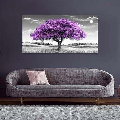 Canvas Wall Art for Living Room Large Wall Decor for Office Modern Bedroom Decorations Purple Tree Landscape Pictures Black and White Paintings Artwork Room Wall Mural Farmhouse Home Decor