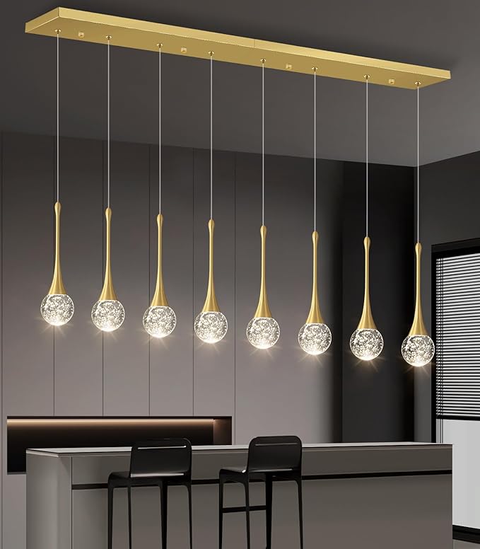 8 Light Modern Glam Crystal Rectangular Chandelier for High Ceiling LED Dimmable Ceiling Pendant Light Kitchen Island Staircase Foyer Enterway Living Room Chandelier Lighting Antique Gold