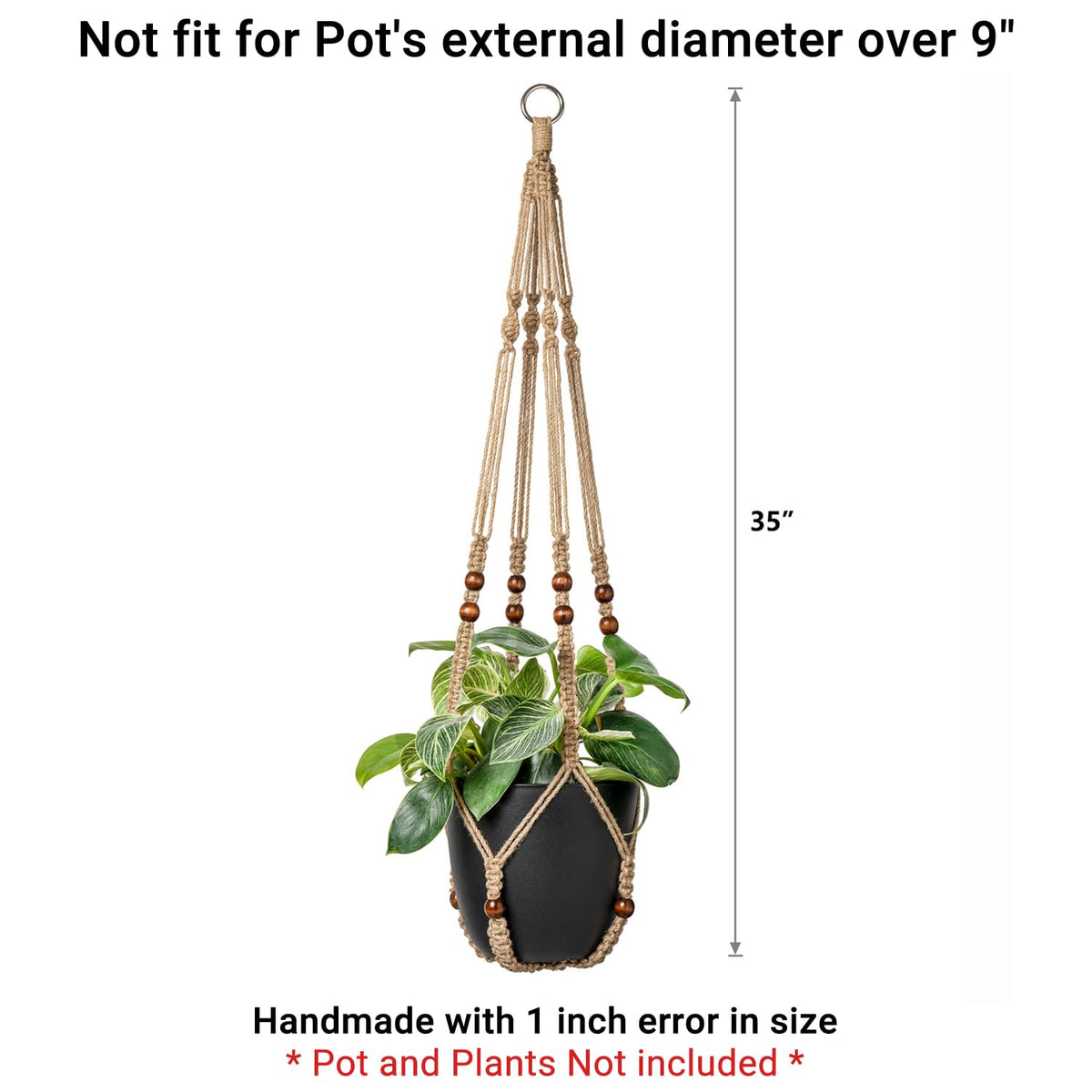 Mkono Macrame Plant Hanger Indoor 35 Inch Hanging Planter Basket Brown 1Pc