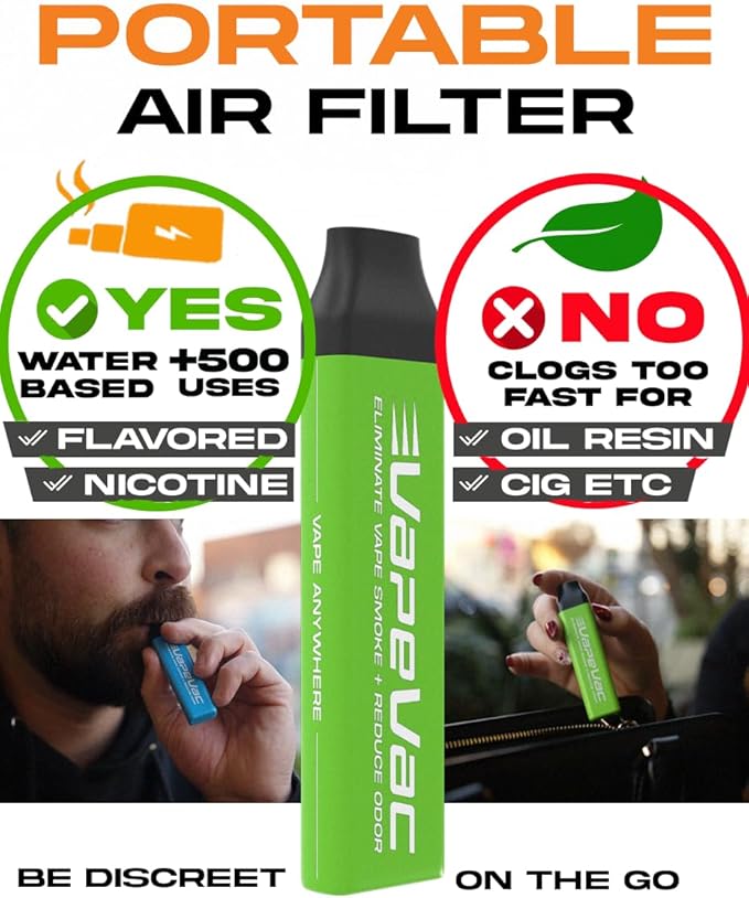 VapeVac (Registered AMZ Brand) – Pocket-Sized Personal Air Filter for Discreet Output Reduction | Minimizes Odor, Keeps Air Fresh | Not an Emission Device – 500+ Uses (3-Pack)