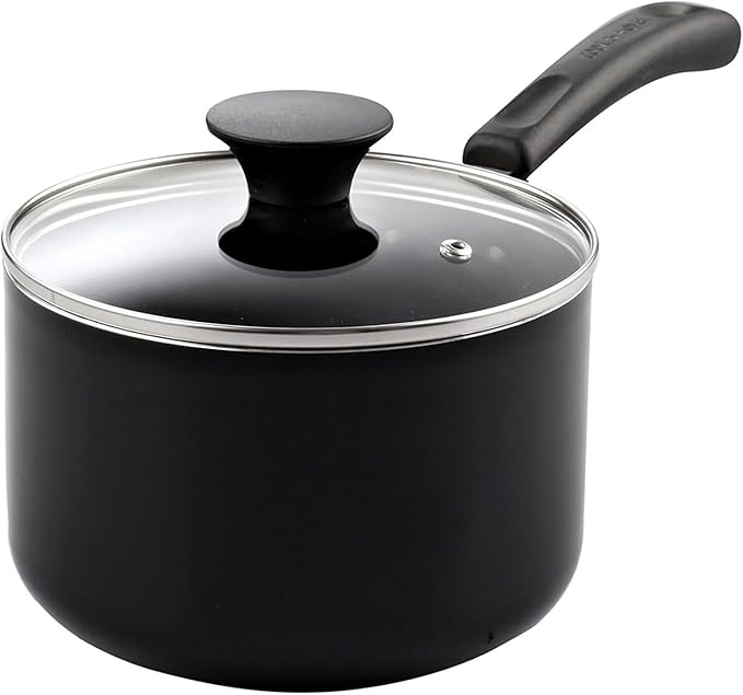 Cook N Home Nonstick Sauce Pan Set 1Qt and 2Qt, Multi-purpose Pots Set Saucepan Kitchenware with Glass Lid, Black, Aluminum