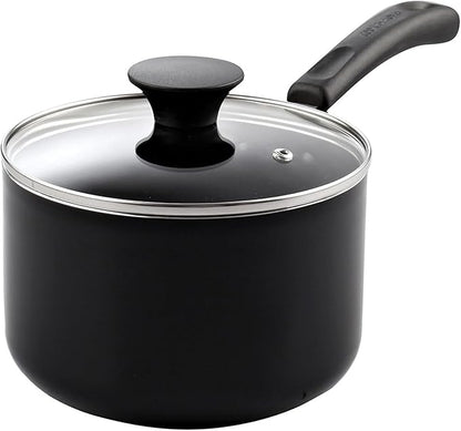 Cook N Home Nonstick Sauce Pan Set 1Qt and 2Qt, Multi-purpose Pots Set Saucepan Kitchenware with Glass Lid, Black, Aluminum