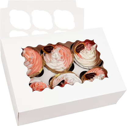 Bakepacker Auto-pop up 6 Cupcake Boxes with Window 20 Count White Box 9.4 x 6.1 x 3 inch Cupcake Carrier