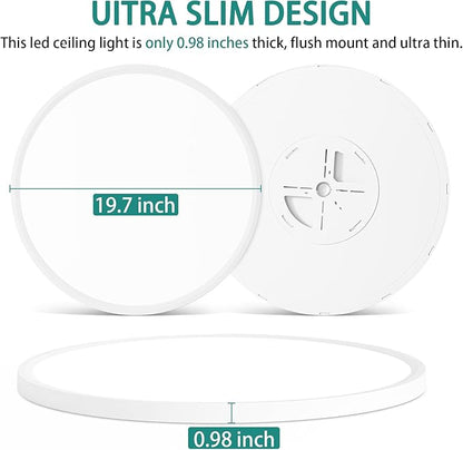 20 Inch Dimmable LED Ceiling Light Fixture, Ultra Thin Flush Mount, 40W 4000Lumen, 3 Color Changeable, Round, White, for Dining Room, Kitchen, Bedroom, Office, Hotel