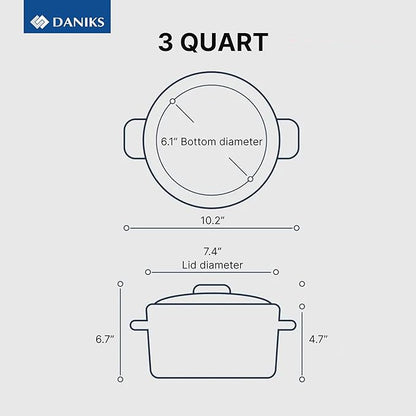 Daniks Modern Stainless Steel Stock Pot with Glass Lid – Induction 3 Quart, Dishwasher Safe, Heatproof Handles, For Soup, Pasta, Stew, Silver