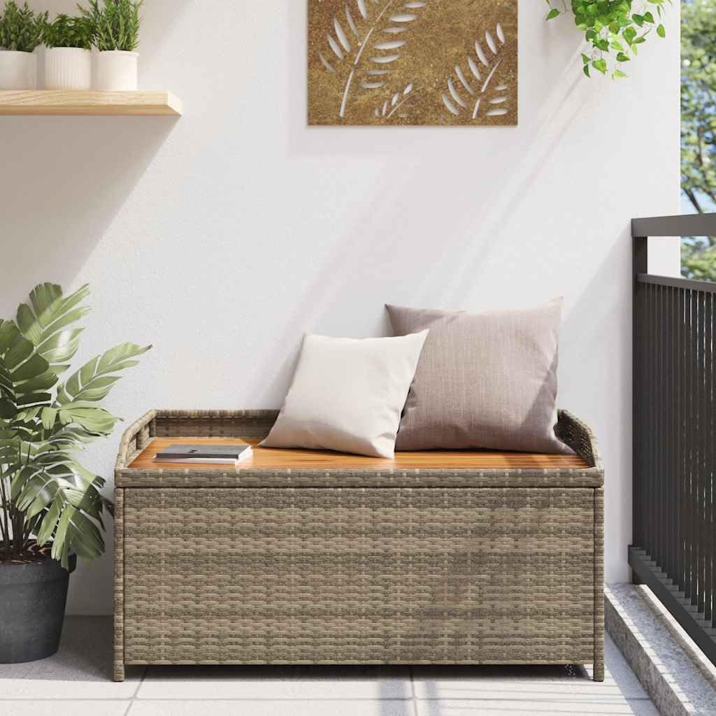 Gray Outdoor Storage Bench with Waterproof Bag, 39.4"x19.7"x20.5" Poly Rattan and Acacia Wood Patio Seat Box