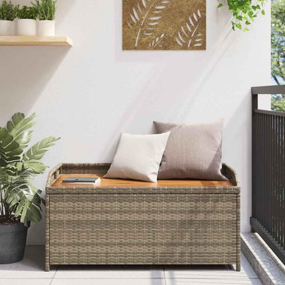Gray Outdoor Storage Bench with Waterproof Bag, 39.4"x19.7"x20.5" Poly Rattan and Acacia Wood Patio Seat Box
