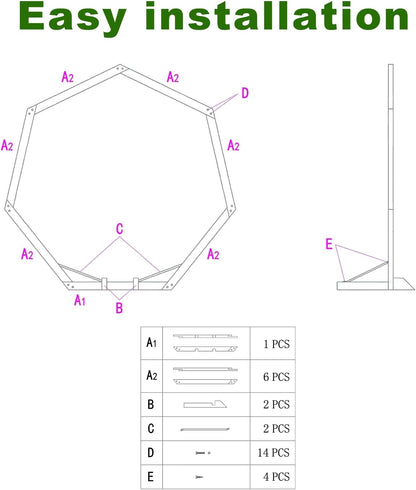 7FT Wedding Arch, Heptagonal Wood Arch for Wedding Ceremony, Arbor Backdrop Stand for Garden Parties, Indoor, Outdoor, Wooden Arbor Rustic Farmhouse Theme