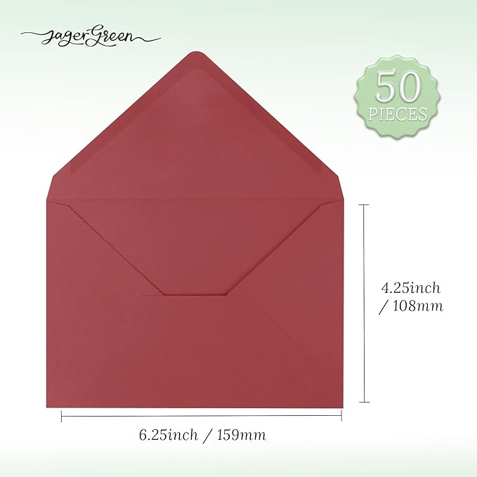 50 Pack 4x6 Envelopes Letter Size, Red A4 Envelopes Self Seal for Wedding Invitation, Envelope 4.3x6.3 for Greeting Cards, Photos, Baby Shower, Graduation, Thank You Cards, Announcements