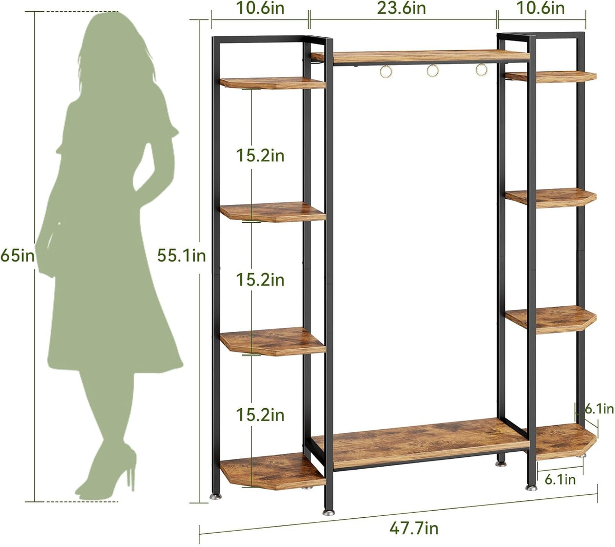 C1 Plant Stand Indoor with 6 Grow Lights, 6 Tiered Large Metal Plant Stand, 55 Inches Tall Plant Shelf with Hooks, Plant Holder Display Shelves for Patio, Garden, Living Room, Balcony