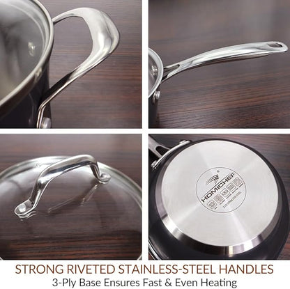 HOMICHEF 10-Piece Nickel Free Stainless Steel Cookware Set Navy Gray - Nickel Free Stainless Steel Pots and Pans Set - Healthy Non-Toxic Induction Cookware Sets