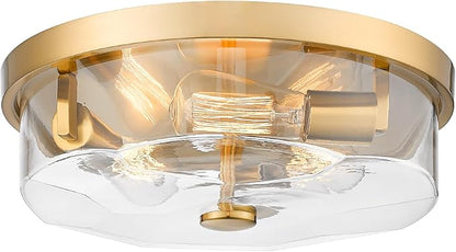 Gold Flush Mount Ceiling Light, 3-Light Hallway Light Fixtures, Modern Farmhouse Farmhouse Ceiling Light Clear Glass Brushed Gold Finish for Kitchen Porch Entryway
