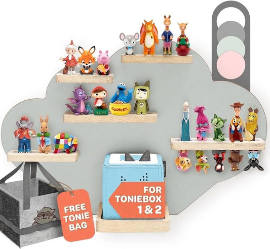 Cloud Shelf for Tonie Box and Tonies (up to 20 Figures) - Magnetic Wall Mount Storage Organizer Display Stand