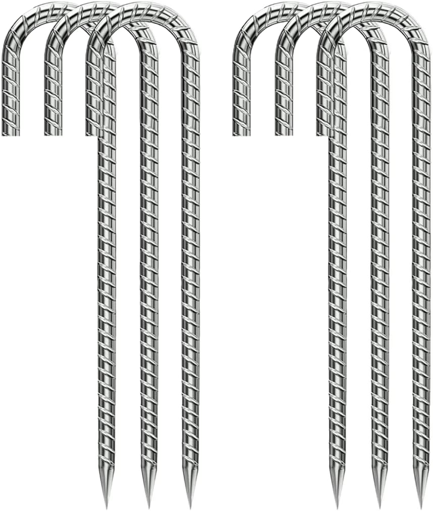 Ground-Stakes-Heavy-Duty-12 inch, J-Hook Rebar Stakes Galvanized Anti-Rust 6pcs Garden Stakes Metal Ground Anchors for Garden Dog Fence Chicken Coop Christmas Decorations Deer Fence