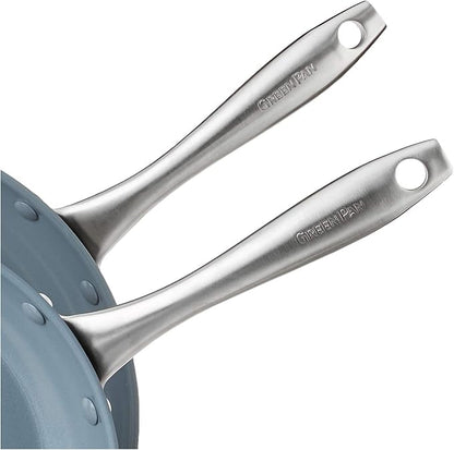 GreenPan Lima Hard Anodized 8" 10" & 12" Frying Pan Skillet Set, Ceramic Nonstick, PFAS-Free Nontoxic Pots & Pans, Oven & Broiler Safe, Stainless Steel Handles, Cookware for Eggs & Omelet, Gray