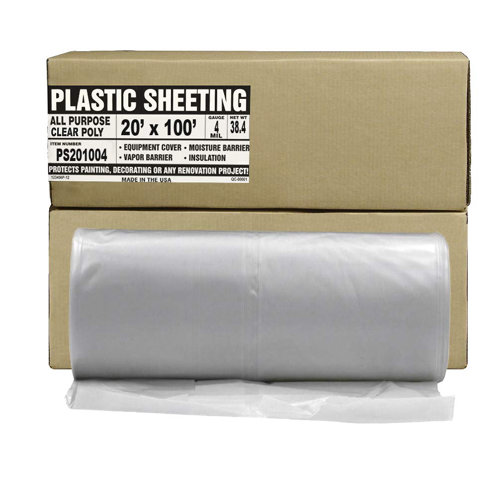 Aluf Plastics Clear All Purpose Poly Sheeting, Extra Strong, 4 mil, 20' x 100'