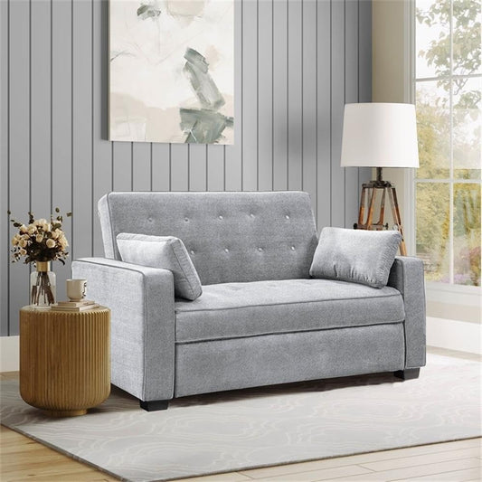 Serta Ainsley 66.5" Convertible Sleeper Loveseat, Full Size, Dreamcoil Comfort, Soft Woven Fabric, Light Grey