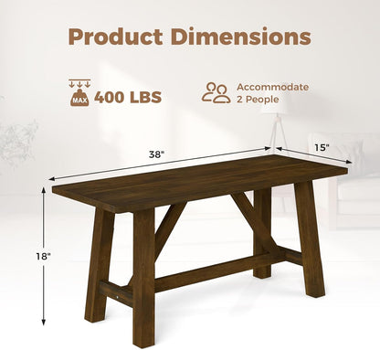 GOFLAME 38” Wood Dining Bench Set of 2, Farmhouse Entryway Bench with Rubber Wood Frame, Shoe Changing Bench Seat, End of Bed Bench for Hallway, Kitchen, Dining Room, Bedroom, 400 LBS Weight Capacity