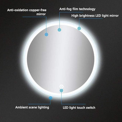 Bathroom Mirror with LED Light and Demister Pad Touch Sensor Wall Mounted Round Makeup Shaving Mirror (Color : Warm Light Size : 60cm) (Warm Light 60cm)
