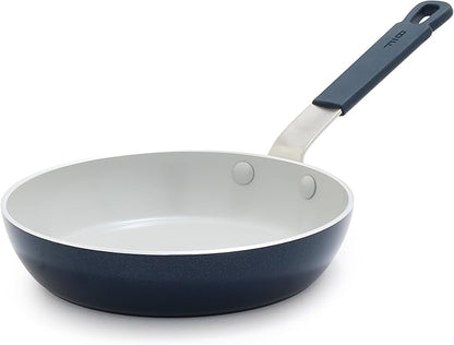 GreenPan x Bobby Flay 8" Nonstick Frying Pan Skillet, PFAS-Free Diamond Ceramic, Induction Suitable, Stay-Cool Silicone Handle, Easy Clean Dishwasher & Oven Safe, Egg & Omelet Pan, Oxford Blue