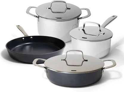 Alva Maestro 7-Piece Stainless Steel & Nonstick Cookware Set – PFAS/PFOA/PTFE-Free, Non-Toxic Nonstick, Induction & Oven Safe – Even-Heat Technology, Easy to Clean, Professional Quality Pots & Pans