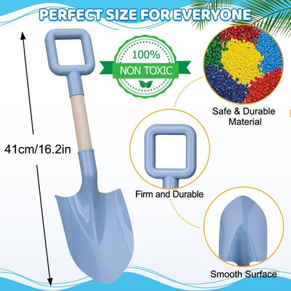 Dilabnda Kids Beach Sand Shovels, 16inch/40cm Sand Shovels for Garden, Large Beach Snow Spade Scoop for Kids Toddlers, Long Handle Plastic Wooden Shovel for Shoveling Digging Snowing (3PCS)