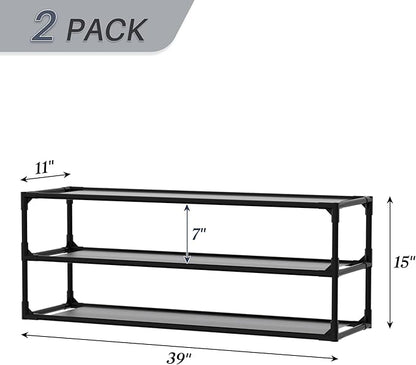 TY ARTS & CULTURE 2 Pack 3-Tiers Shoe Rack Organizer, Sturdy Metal Pipes & Durable Non-Woven Fabric, Shoe Rack for Closet Hold 24-30 Pairs, Shoe Rack for Entryway (Black)