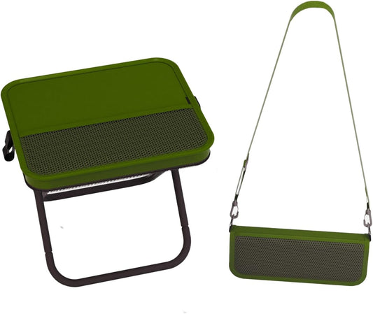 Portable Ultralight Travel Stool - Foldable Camping Chair with Storage Pocket, Handbag Style, Carbon Steel Frame, Supports Up to 180 LBS (OD Green)