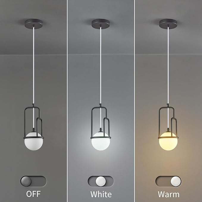 5 Inch Modern Black Pendant Light Globe Pendant Light Fixture Mid Century Pendant Lighting for Kitchen Island Dining Room Living Room Bedroom(1 Pack)