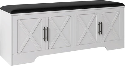 DreamDashio Storage Bench with Cushion, 47.2" End of Bed Storage Bench with Lift Top, Window Bench Seat with Storage for Bedroom, Mudroom, Entryway, Living Room & Hallway, White