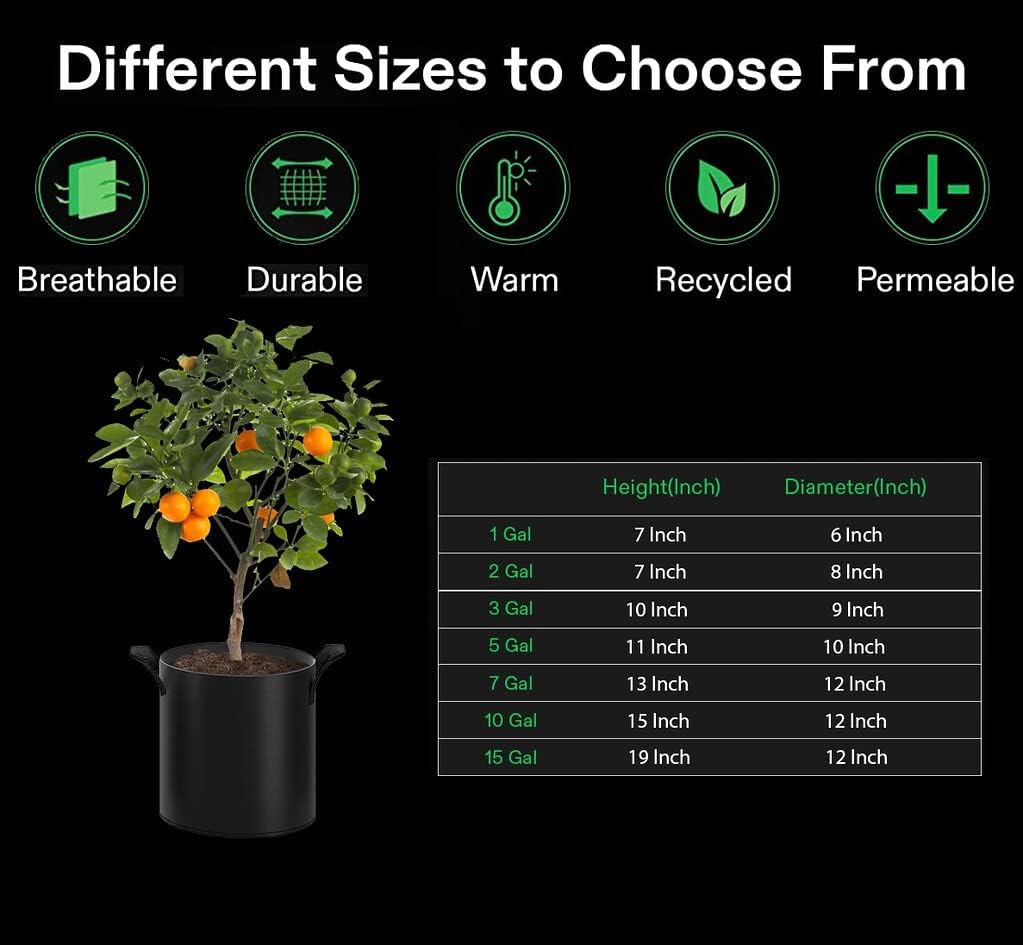 Gardenera Reusable Grow Bags - 50-Pack 5 Gallon Fabric Plant Pots with Aeration and Handles, Suitable for All Types of Plants