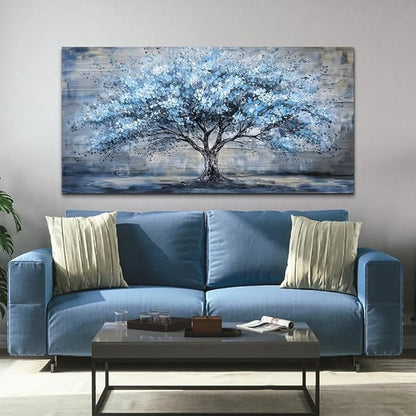 Canvas Wall Art for Living Room Large Wall Decor for Office Bedroom Decorations Blue Tree Landscape Pictures Abstract Paintings Artwork Room Wall Mural Aesthetic Home Decor 30x60 in