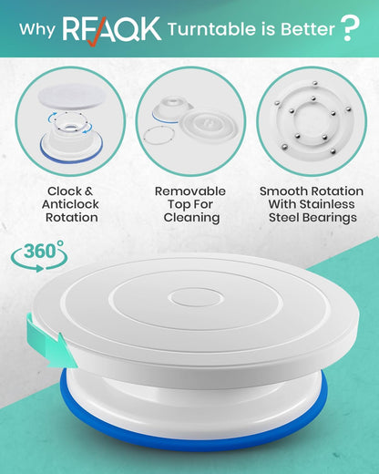 RFAQK 90PCs Cake Decorating Kit for Beginners, Baking Supplies Includes Cake Turntable, Cake Leveler, 24 Icing Piping Tips, 56 Piping Bags, 2 Couplers, Spatulas, Scrapers, Video Course and Booklet