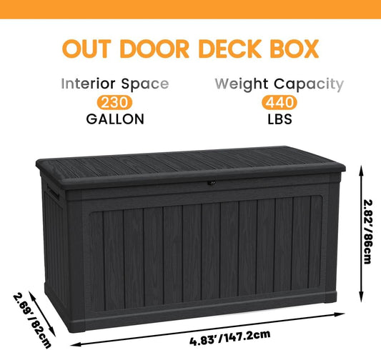 230 Gallon Large Outdoor Storage Deck Box XXL Patio Furniture Storage, 440 lbs Load Capacity as Bench/Table, Waterproof Resin Double-Wall for Backyard Garden & Pool