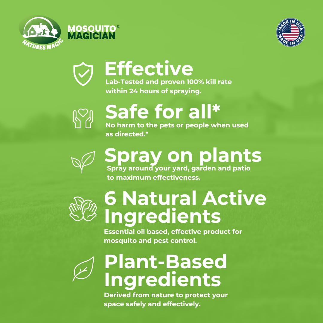 Mosquito Magician Indoor and Outdoor Spray - Use for Carpet, Furniture, Bedding, Couches & Pets – Plant-Sourced with Essential Oil– Rosemary, 16 OZ