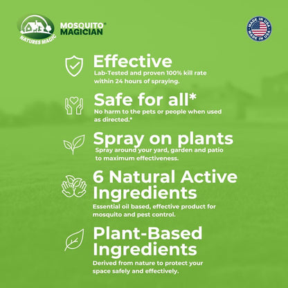 Mosquito Magician Indoor and Outdoor Spray - Use for Carpet, Furniture, Bedding, Couches & Pets – Plant-Sourced with Essential Oil – Mint, 16 OZ