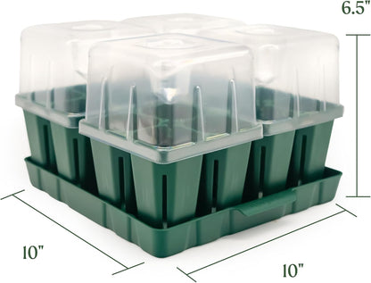 Vego garden Seedling Suite Products, 4 Pack Jumbo Seedling Trays with Seedling Tray Lids and 10" x 10" Bottom Watering Trays