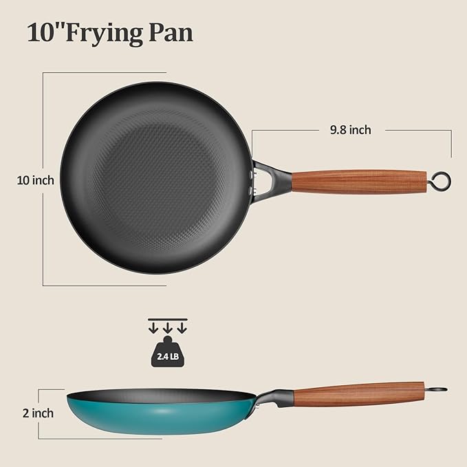 YUTANN Nonstick Frying Pan 10 inch, Ceramic Cast Iron Skillet, Lightweight Pre-seasoned Cast Iron Pan with Detachable Handle, Dishwasher & Oven Safe, Free of PFAS and PFOA