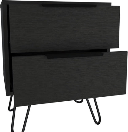 2 Nightstand, Hairpin Legs, Two Drawers, Black,for Small Spaces