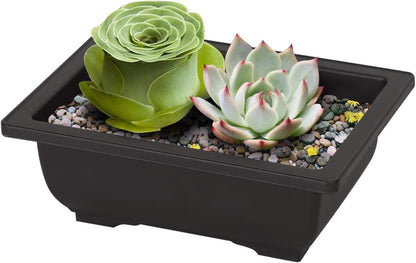 KINJOEK 15 PCS 6.5 Inch Plant Pot, Rectangular Plastic Bonsai Training Pots with 15 Humidity Trays, Flower Succulent Pots Container for Garden, Indoor, Home Decorative