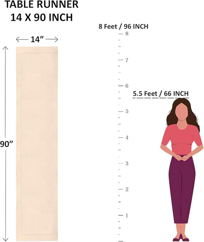 Solino Home Cotton Linen Table Runner 90 Inches Long - Hemstitch Pastel Turquoise Dining Table Runner 14 x 90 Inch